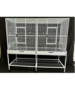 Parrot-Supplies Premium Double Flight Parrot Cage With Stand - White